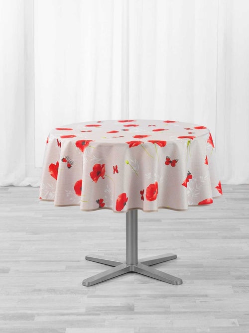 Nappe ronde antitache Amapola - Diam. 180 cm - Beige et rouge - Kiabi