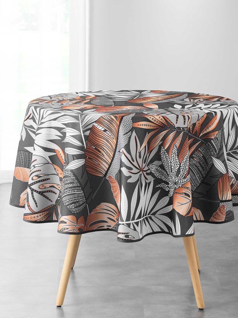 Nappe ronde Collection feuilles Alianor gris anthracite - Kiabi