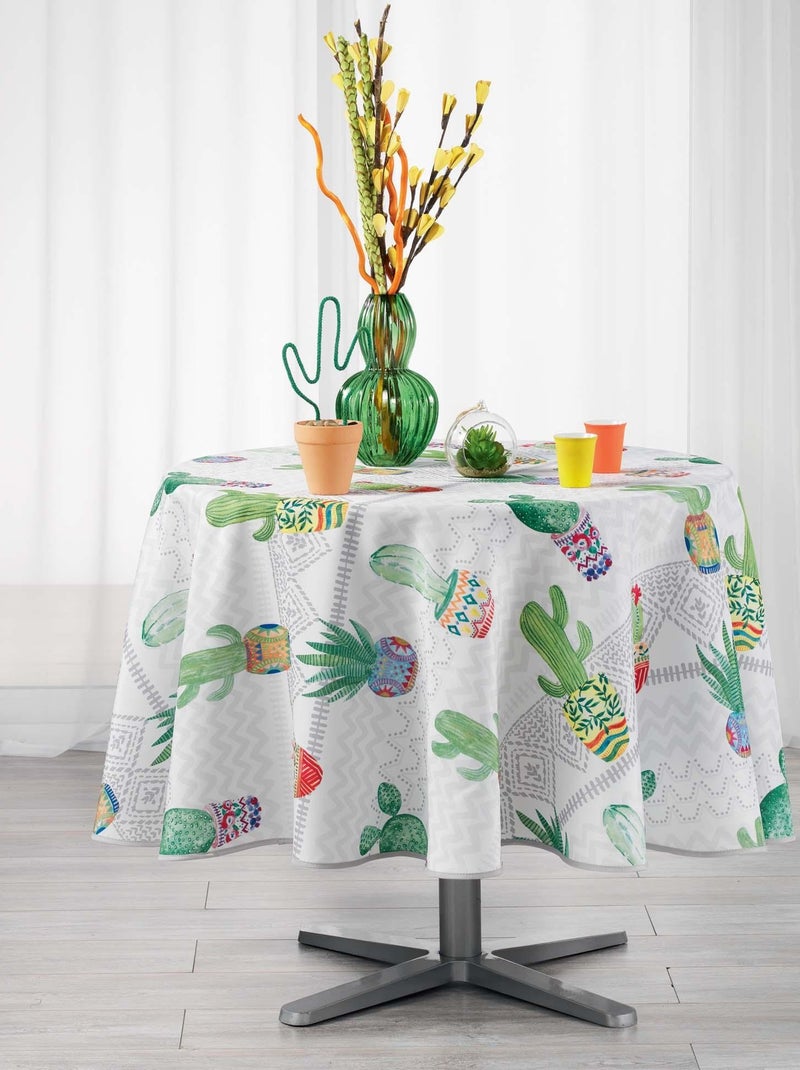 Nappe ronde Collection Melo Cactus Blanc - Kiabi