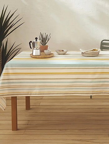 Nappe ronde coton enduit rayures basque