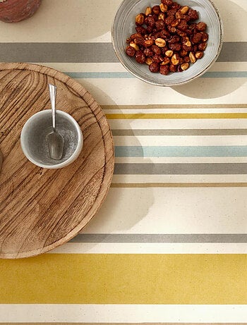 Nappe ronde coton enduit rayures basque