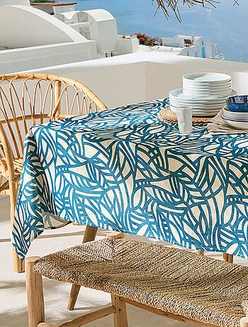 Nappe ronde en coton enduit feuillage abstrait