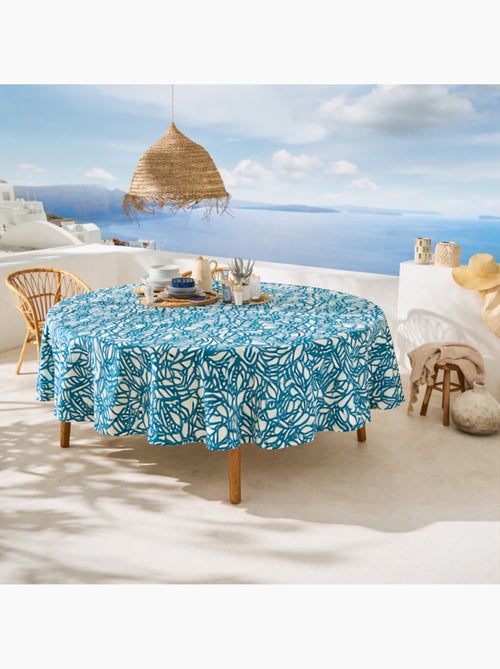 Nappe ronde en coton enduit feuillage abstrait - Kiabi Nappe ronde en coton enduit feuillage abstrait - Kiabi