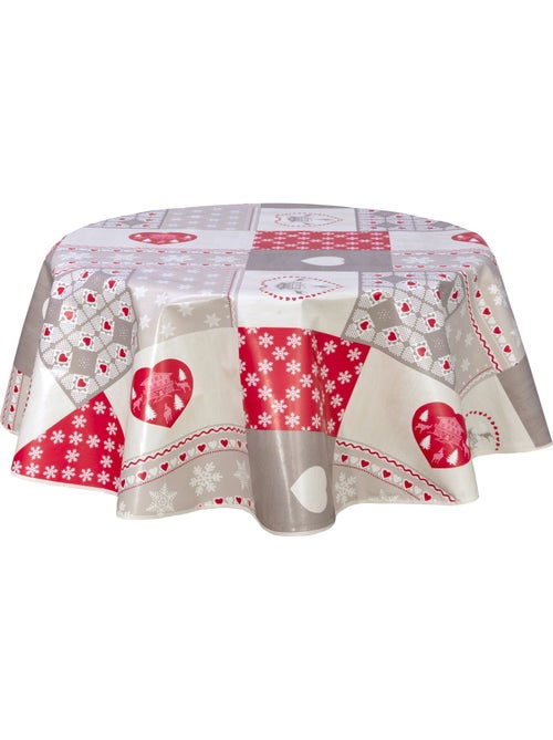 Nappe ronde en toile cirée  campagne Chalets - Diam. 135 cm - Rouge - Kiabi