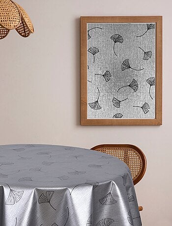 Nappe ronde en toile cirée nacrée GINKOTEX - Diam. 150 cm - Gris