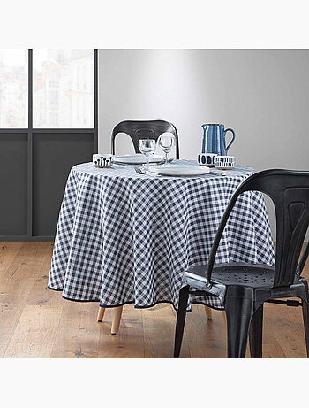 Nappe Ronde Infroissable Vichy Bleu Antitache