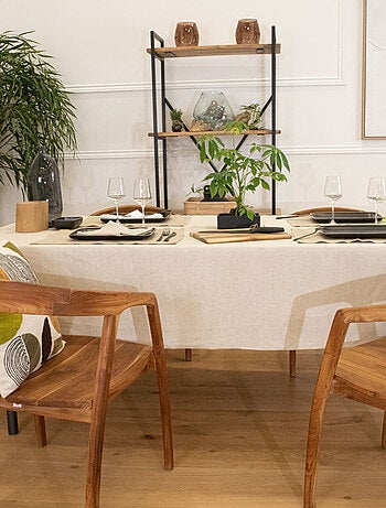 Nappe ronde plastifiée lin et coton