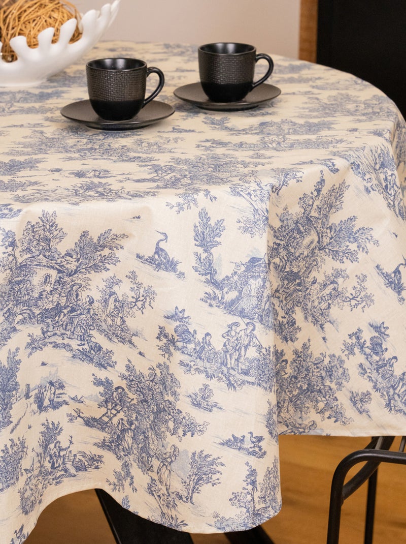 Nappe ronde toile de Jouy plastifiée Bleu - Kiabi