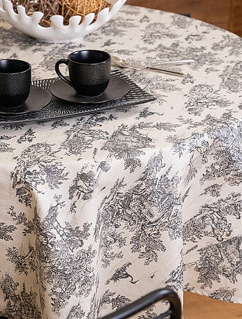 Nappe ronde toile de Jouy plastifiée