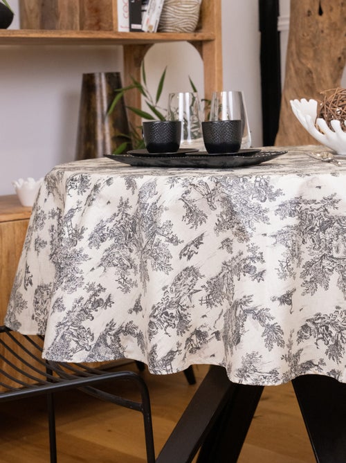 Nappe ronde toile de Jouy plastifiée - Kiabi