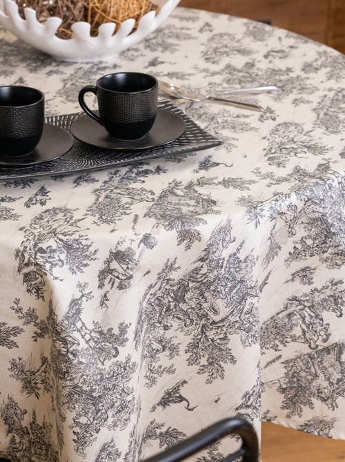 Nappe ronde toile de Jouy plastifiée - Kiabi