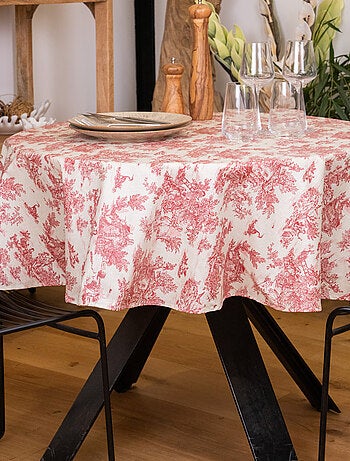 Nappe ronde toile de Jouy plastifiée