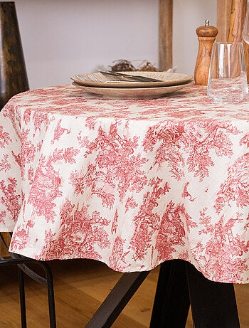 Nappe ronde toile de Jouy plastifiée