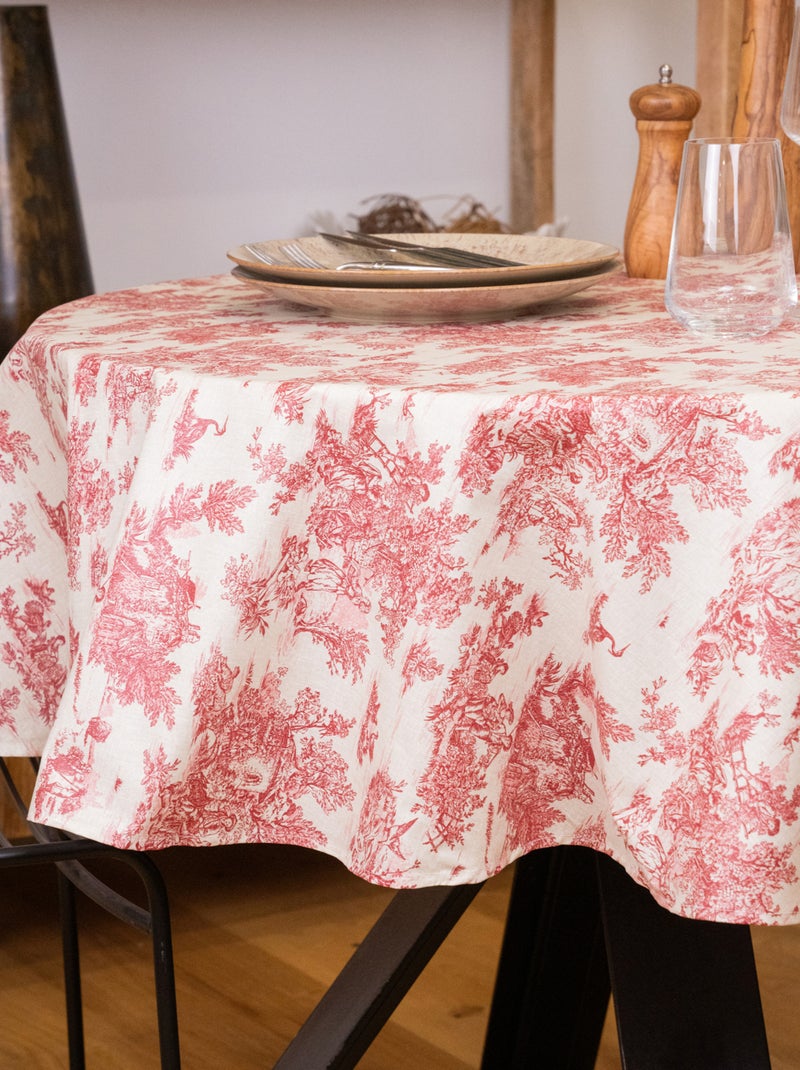 Nappe ronde toile de Jouy plastifiée Rouge carmin - Kiabi