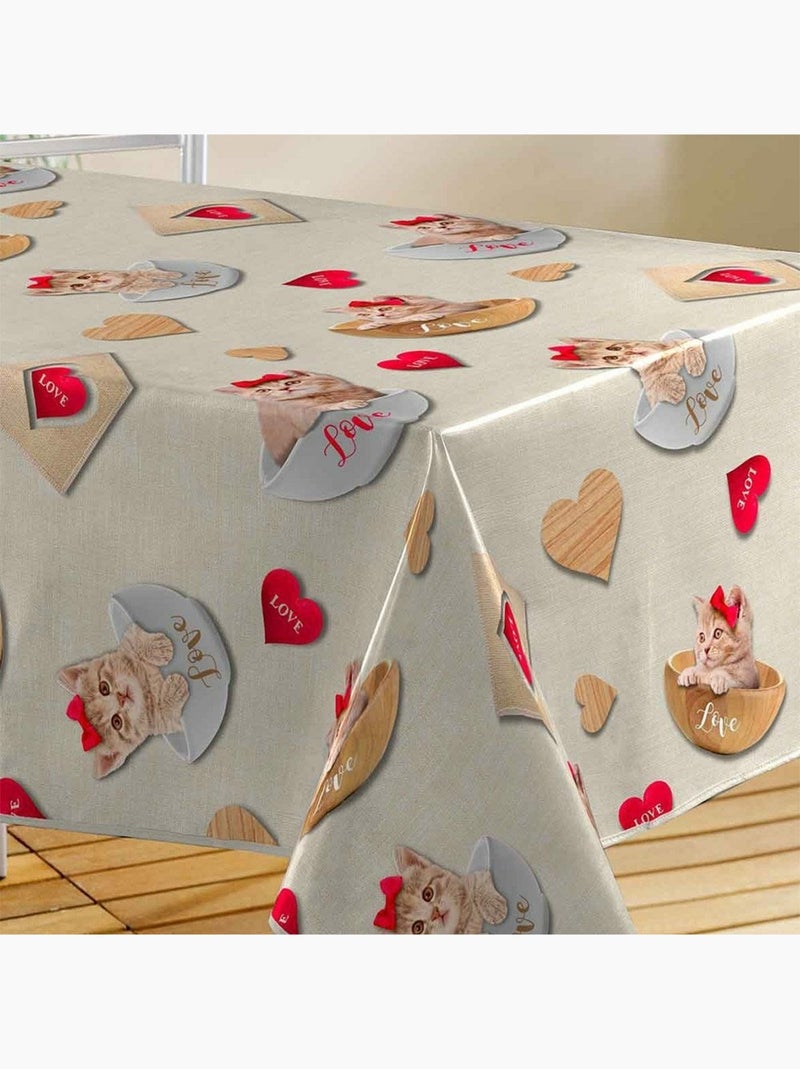 Nappe toile cirée 140x240 cm CHATS Beige - Kiabi