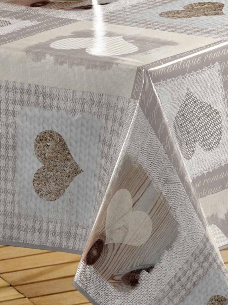 Nappe toile cirée 140x240 cm Cosy Cœur PVC Beige - Kiabi