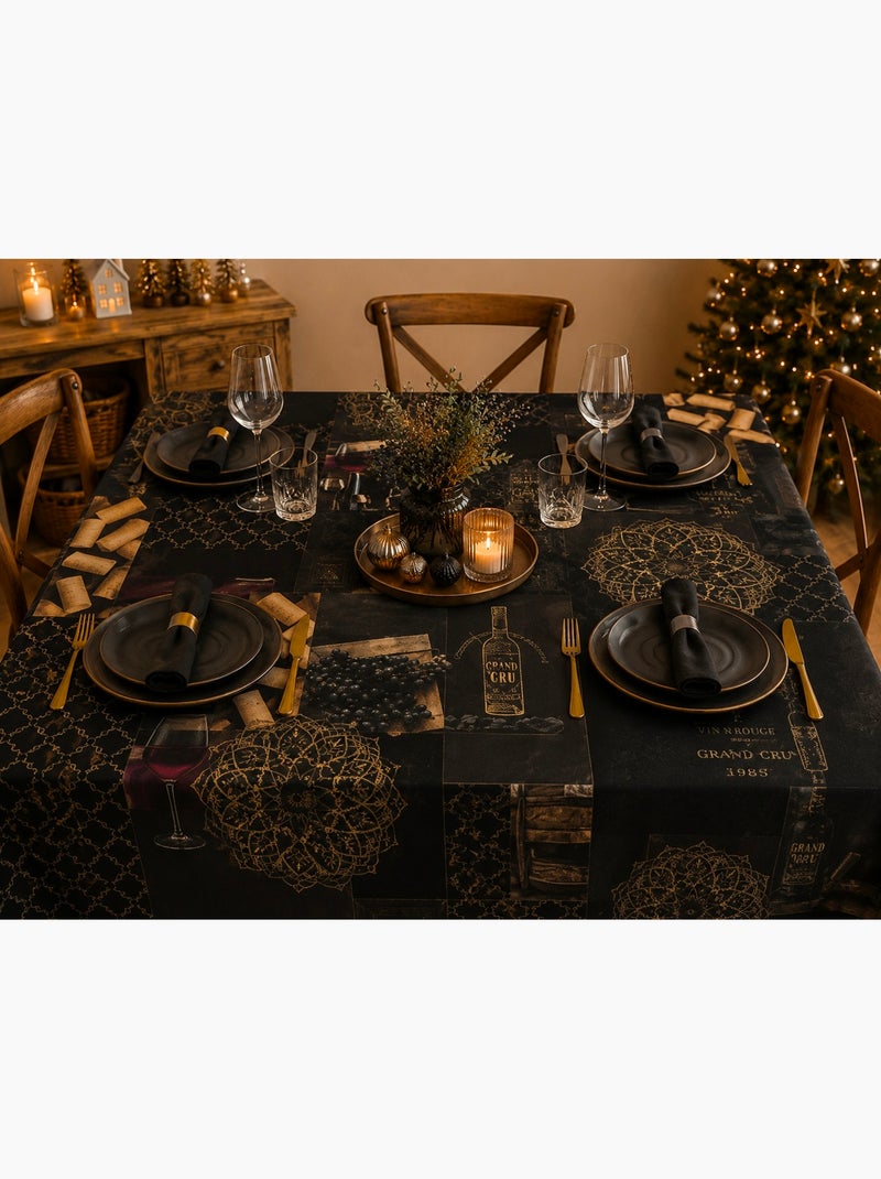 Nappe toile cirée au mètre grand vin Noir - Kiabi