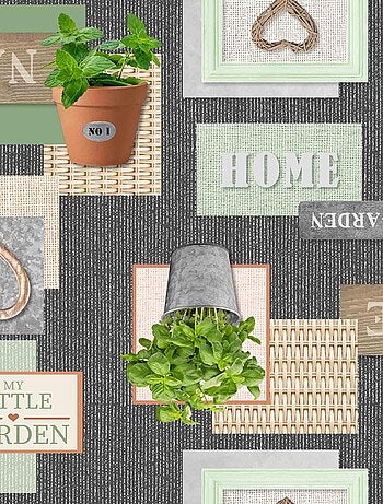 Nappe Toile cirée au mètre Jardin garden anthracite