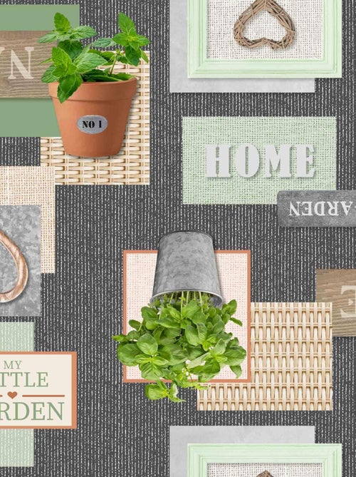Nappe Toile cirée au mètre Jardin garden anthracite - Kiabi