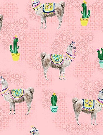 Nappe toile cirée au mètre lamas rose