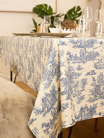 Nappe toile de Jouy rectangulaire plastifiée