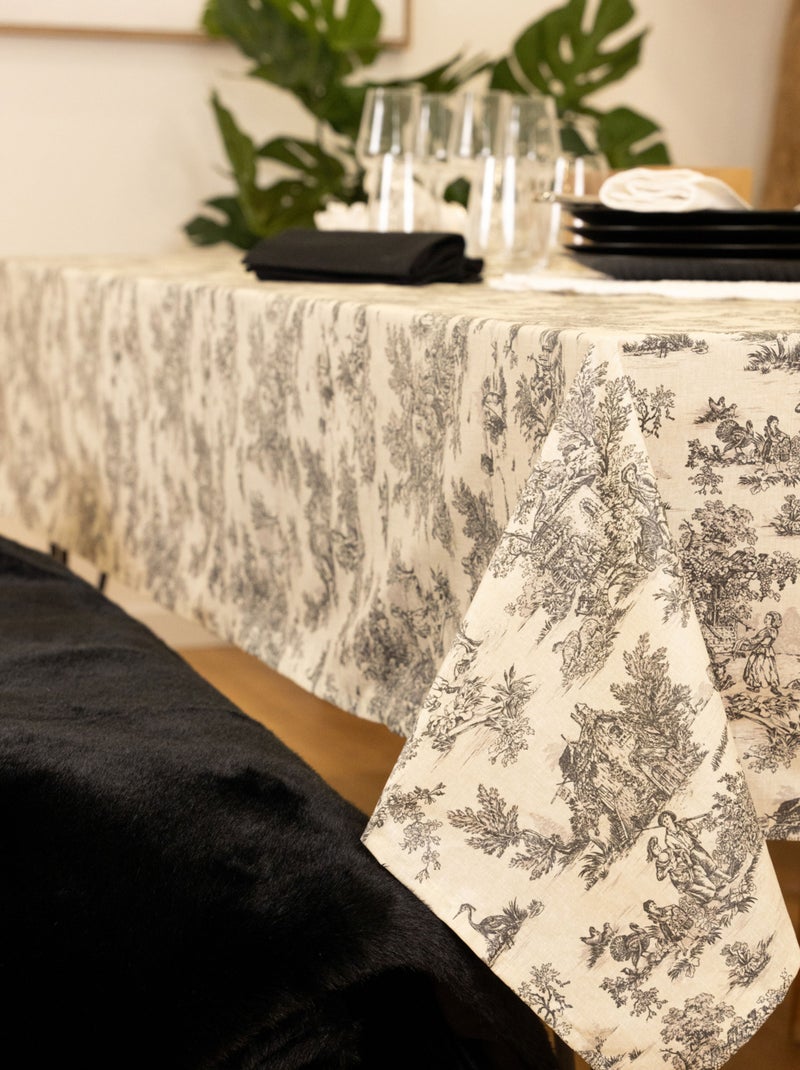 Nappe toile de Jouy rectangulaire plastifiée Gris foncé - Kiabi