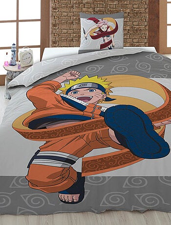 Naruto, Parure de Lit Enfant Imprimée Réversible 100% Coton, KICK