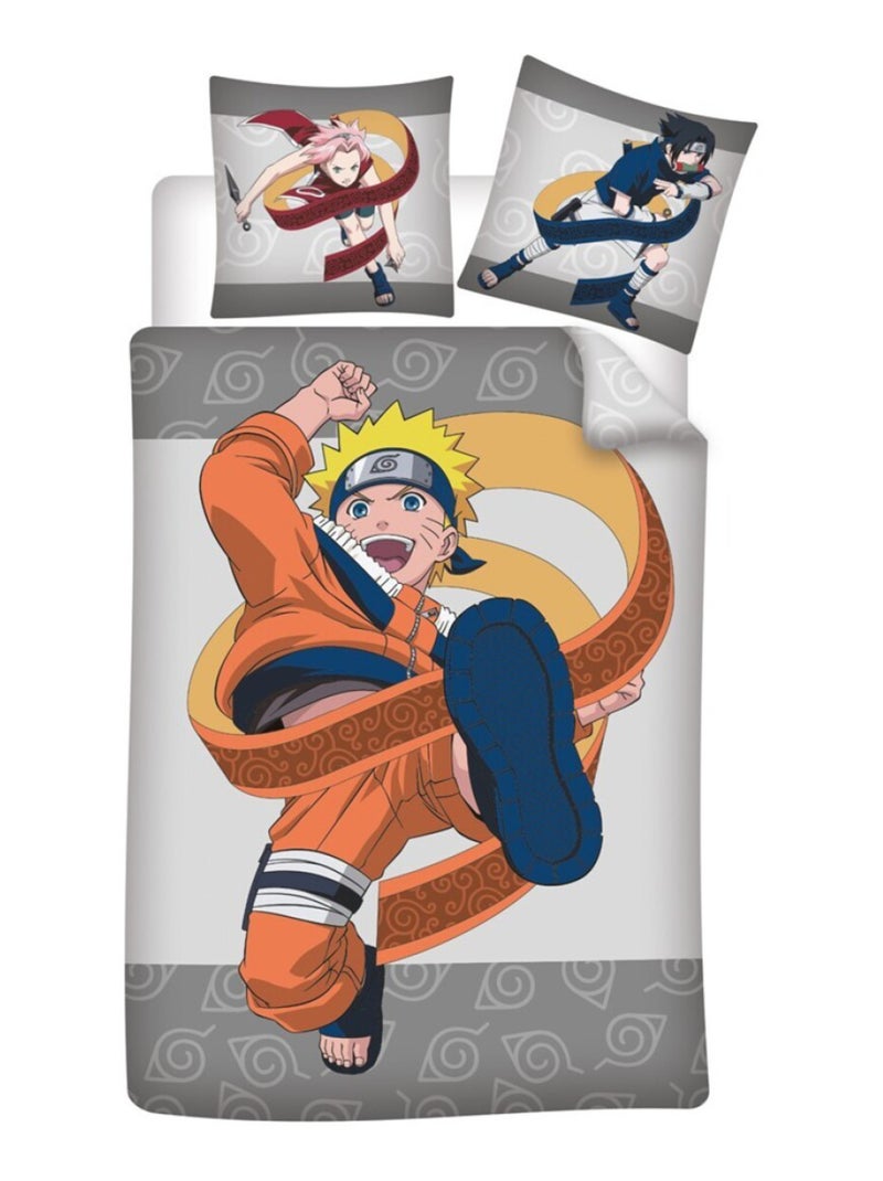Naruto, Parure de Lit Enfant Imprimée Réversible 100% Coton, KICK Gris - Kiabi