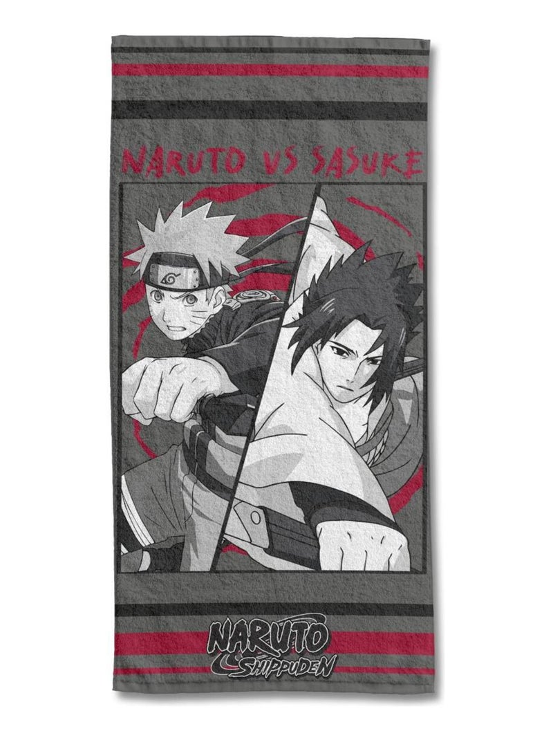 NARUTO SHIPPUDEN - Serviette De Plage Naruto VS Sasuke 75x150 cm - 100% Coton - 300 GSM - Gris Gris - Kiabi