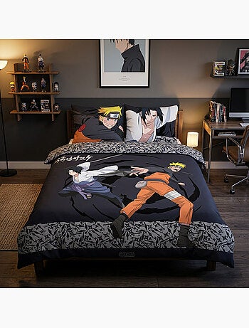 Naruto shippuden housse de couette 220x240 cm + 2 taies 65x65 noir