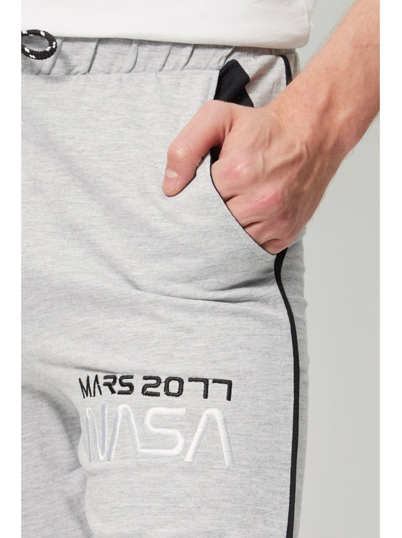 Nasa - Bermuda imprimé logo en coton Gris - Kiabi