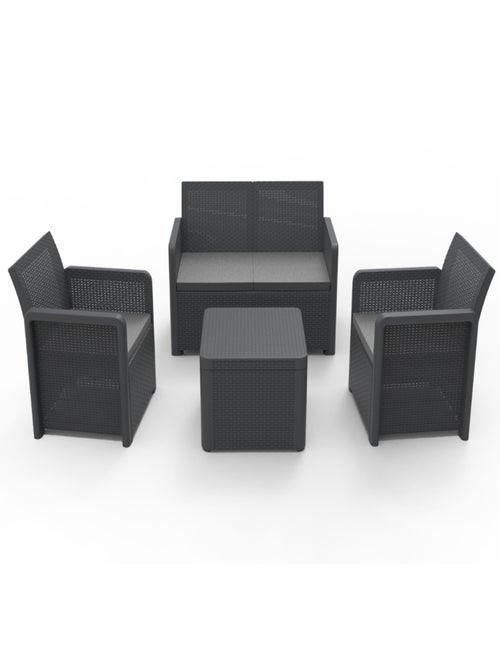 NASSAU - Salon de jardin effet résine tressée 4 places avec table basse - Kiabi