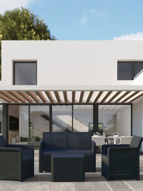 NASSAU - Salon de jardin effet résine tressée 4 places avec table basse - Kiabi