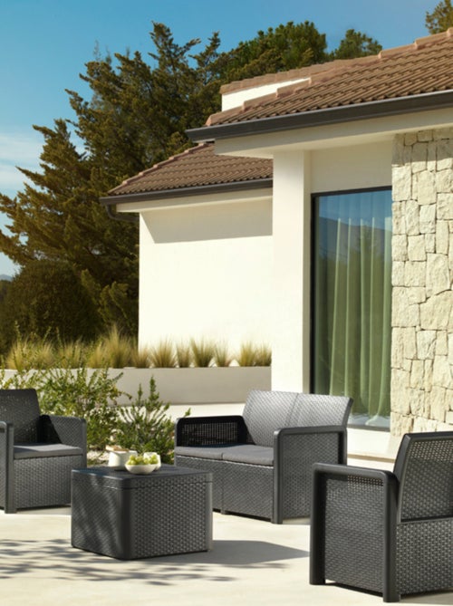 NASSAU - Salon de jardin effet résine tressée 4 places avec table basse - Kiabi