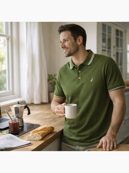 Nautica - polo manches courtes, col chemise, col contrasté et détails brodés - Kiabi