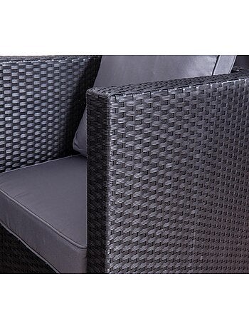 NEVALA Salon de jardin 6 places en résine tressée noir et gris