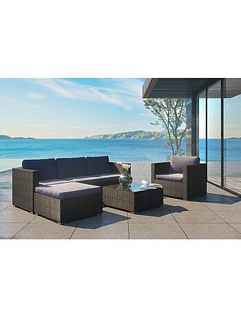 NEVALA Salon de jardin 6 places en résine tressée noir et gris