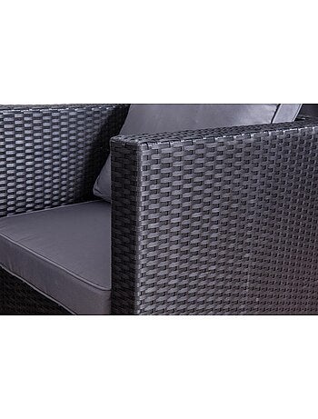 NEVALA Salon de jardin 6 places en résine tressée noir et gris