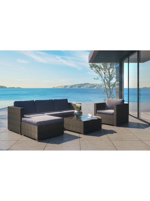 NEVALA Salon de jardin 6 places en résine tressée noir et gris - Kiabi