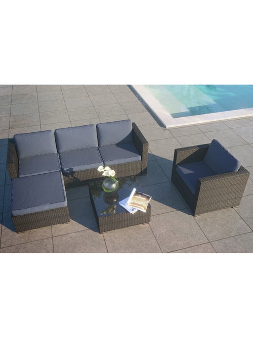 NEVALA Salon de jardin 6 places en résine tressée noir et gris - Kiabi