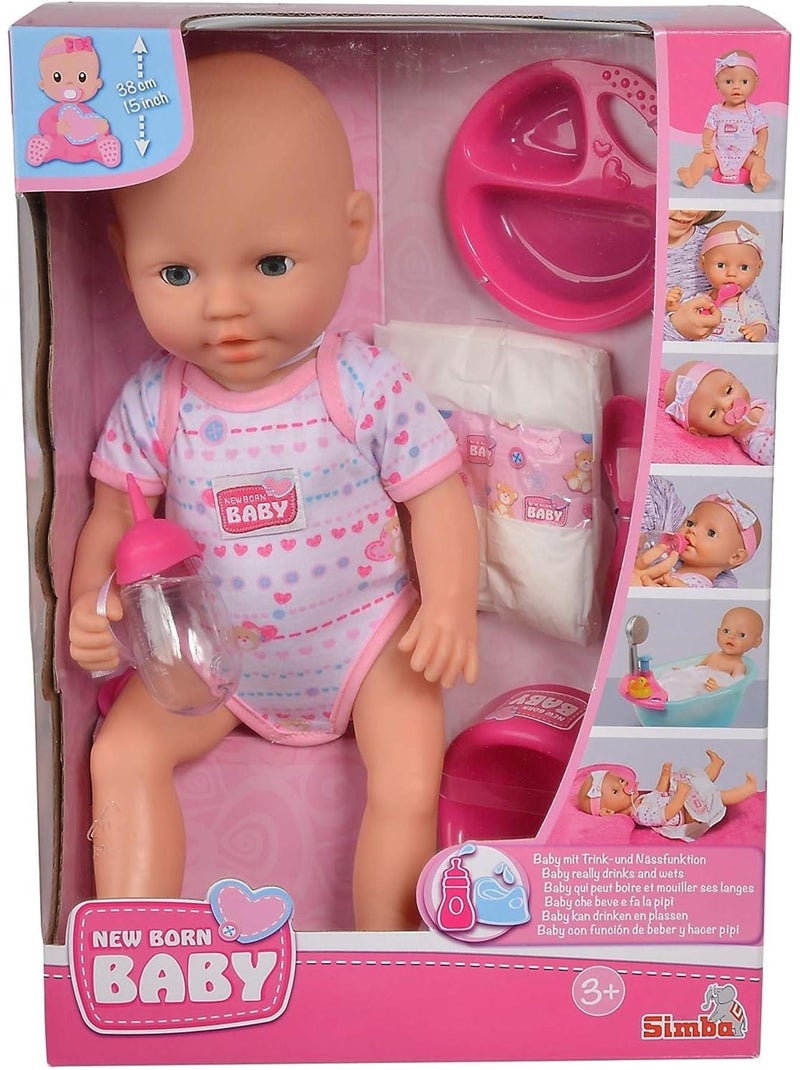 New Born Baby Poupée entièrement en vinyle avec fonction boire et mouiller avec accessoires - 38 cm N/A - Kiabi