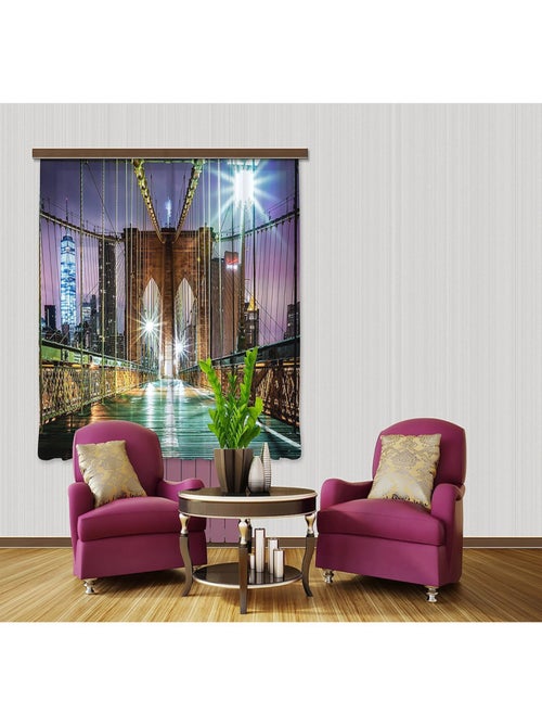 New York, rideau imprimés Pont de Brooklyn illuminé et multicolore 180x160 cm, 2 pièces - Kiabi