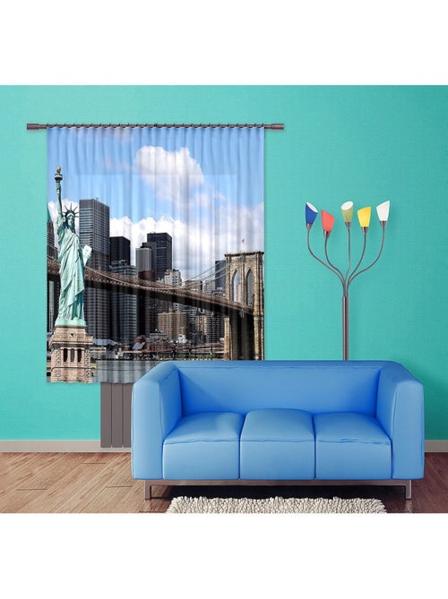 New York, rideau imprimés Statue de la liberté, pont de Brooklyn et building 180x160 cm, 2 pièces - Kiabi