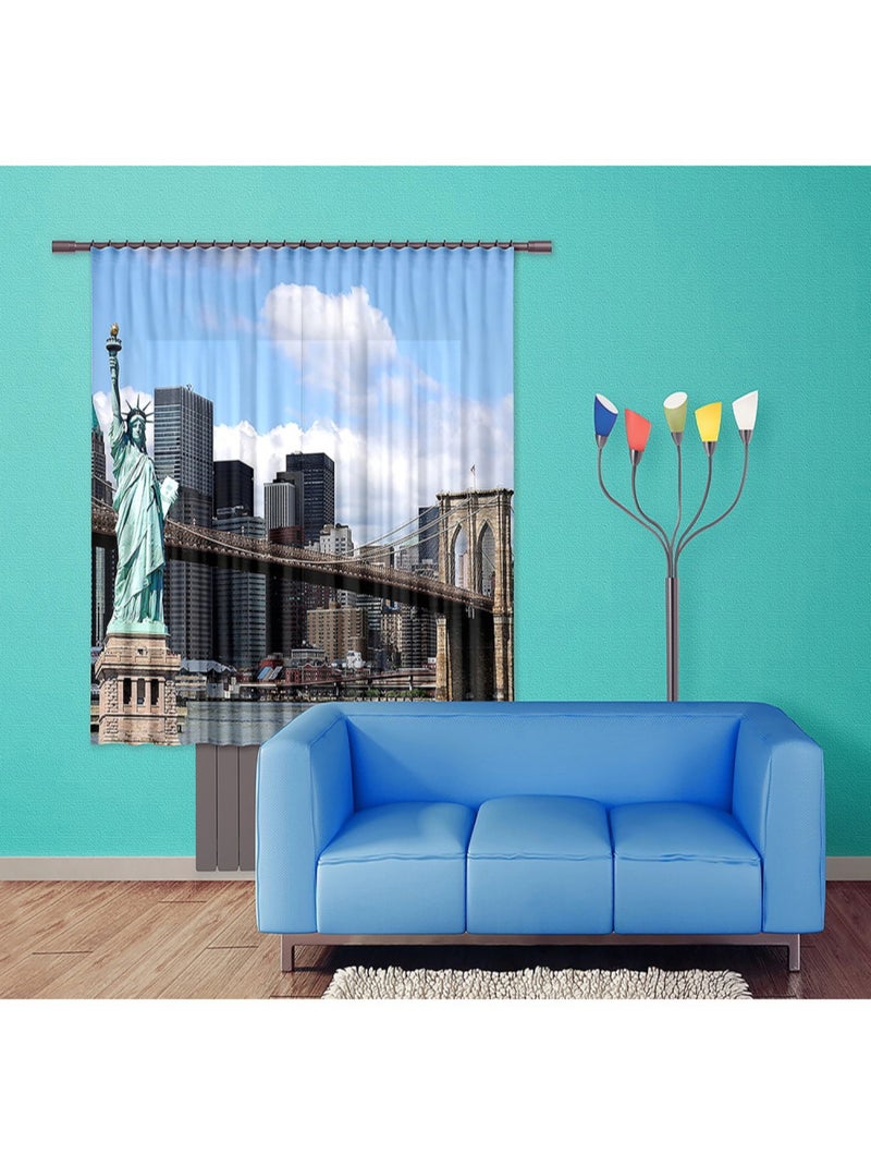 New York, rideau imprimés Statue de la liberté, pont de Brooklyn et building 180x160 cm, 2 pièces Multicolore - Kiabi