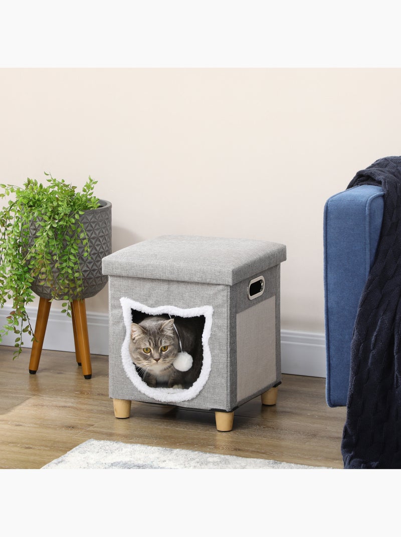 Niche chat grattoir pouf 3 en 1 design porte tête de chat avec coussin tissu gris Gris - Kiabi