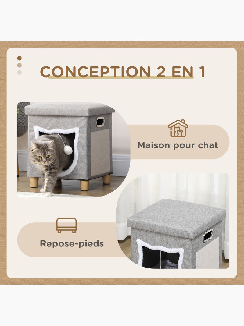 Niche chat grattoir pouf 3 en 1 design porte tête de chat avec coussin tissu gris Gris - Kiabi