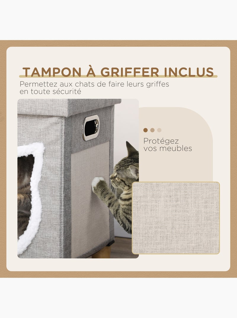 Niche chat grattoir pouf 3 en 1 design porte tête de chat avec coussin tissu gris Gris - Kiabi