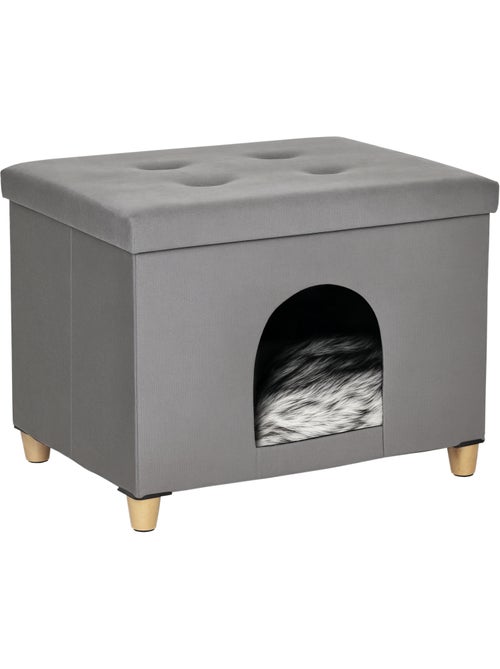Niche chat maison de chat sur pied repose-pied 2 en 1 gris - Kiabi Niche chat maison de chat sur pied repose-pied 2 en 1 gris - Kiabi