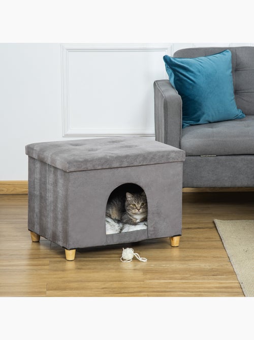 Niche chat maison de chat sur pied repose-pied 2 en 1 gris - Kiabi Niche chat maison de chat sur pied repose-pied 2 en 1 gris - Kiabi
