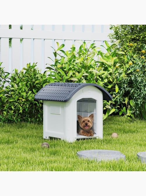 Niche chien plastique design bicolore gris blanc toit cintré - Kiabi Niche chien plastique design bicolore gris blanc toit cintré - Kiabi